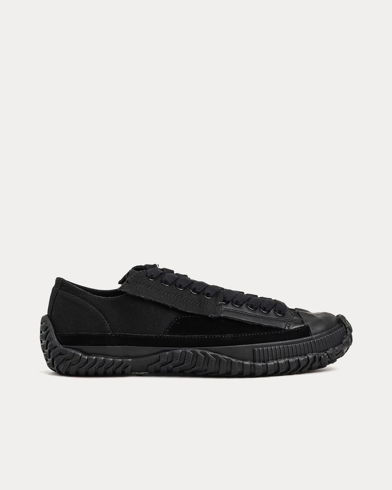 Yohji Yamamoto Y's Cutout Canvas, Leather & Velour Black Low Top Sneakers - 1