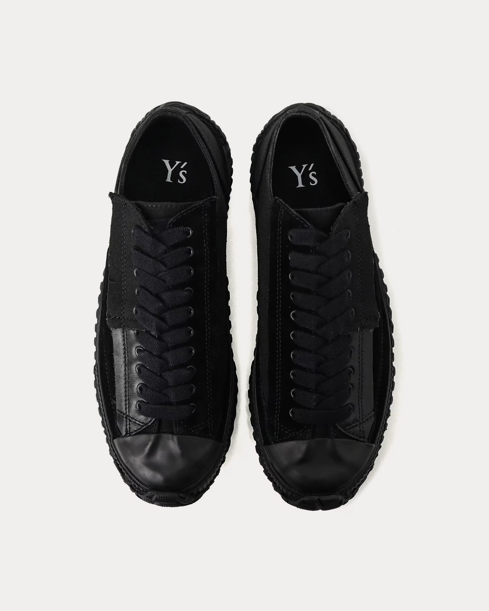 Yohji Yamamoto Y's Cutout Canvas, Leather & Velour Black Low Top Sneakers - 2