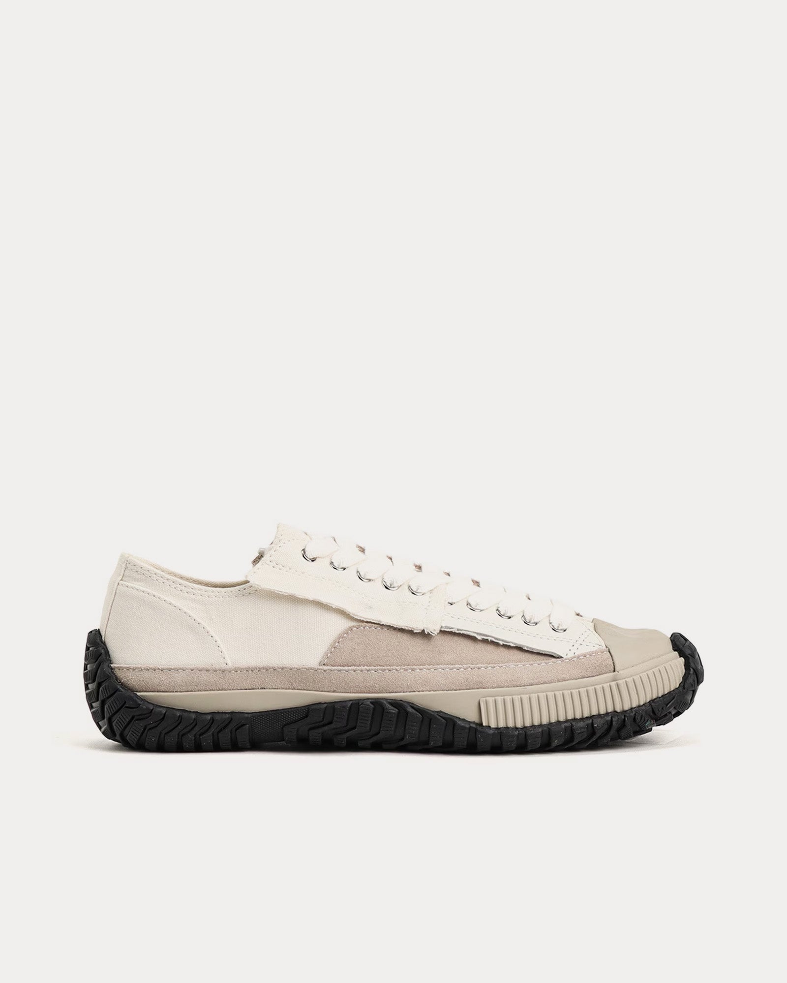 Yohji Yamamoto Y's Cutout Canvas, Leather & Velour Off White Low Top Sneakers - 1