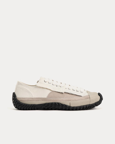 Yohji Yamamoto Y's Cutout Canvas, Leather & Velour Off White Low Top Sneakers