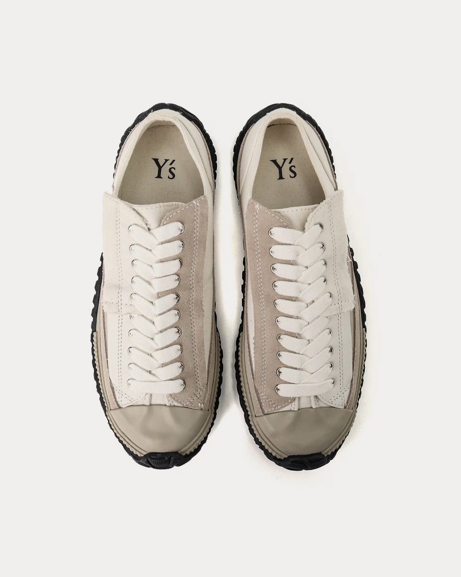 Yohji Yamamoto Y's Cutout Canvas, Leather & Velour Off White Low Top Sneakers - 2