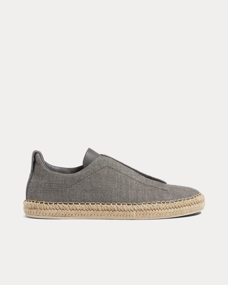 Zegna Triple Stitch Linen & Leather Grey Mélange Espadrilles - 1
