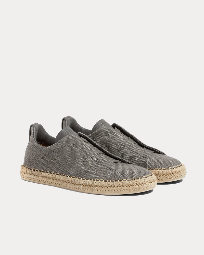 Zegna Triple Stitch Linen & Leather Grey Mélange Espadrilles - 3
