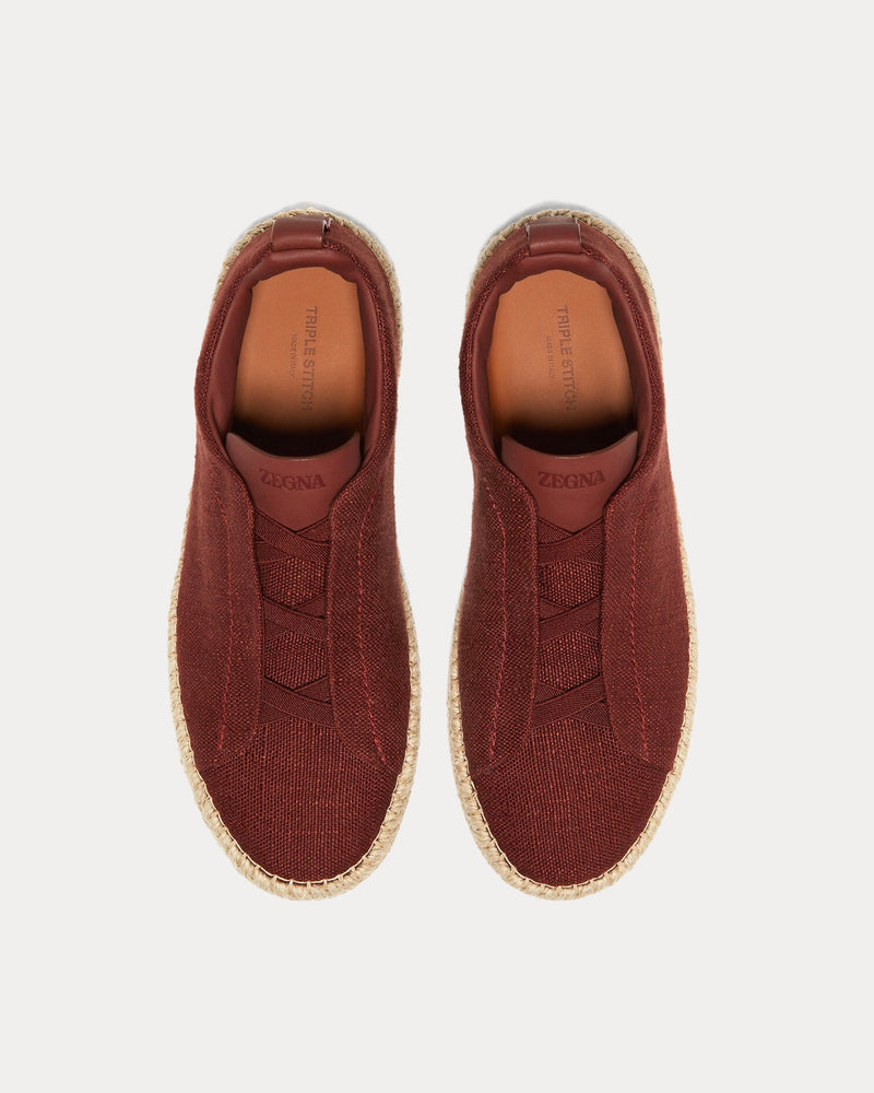 Zegna Triple Stitch Linen & Leather Red Viscose Espadrilles - 2