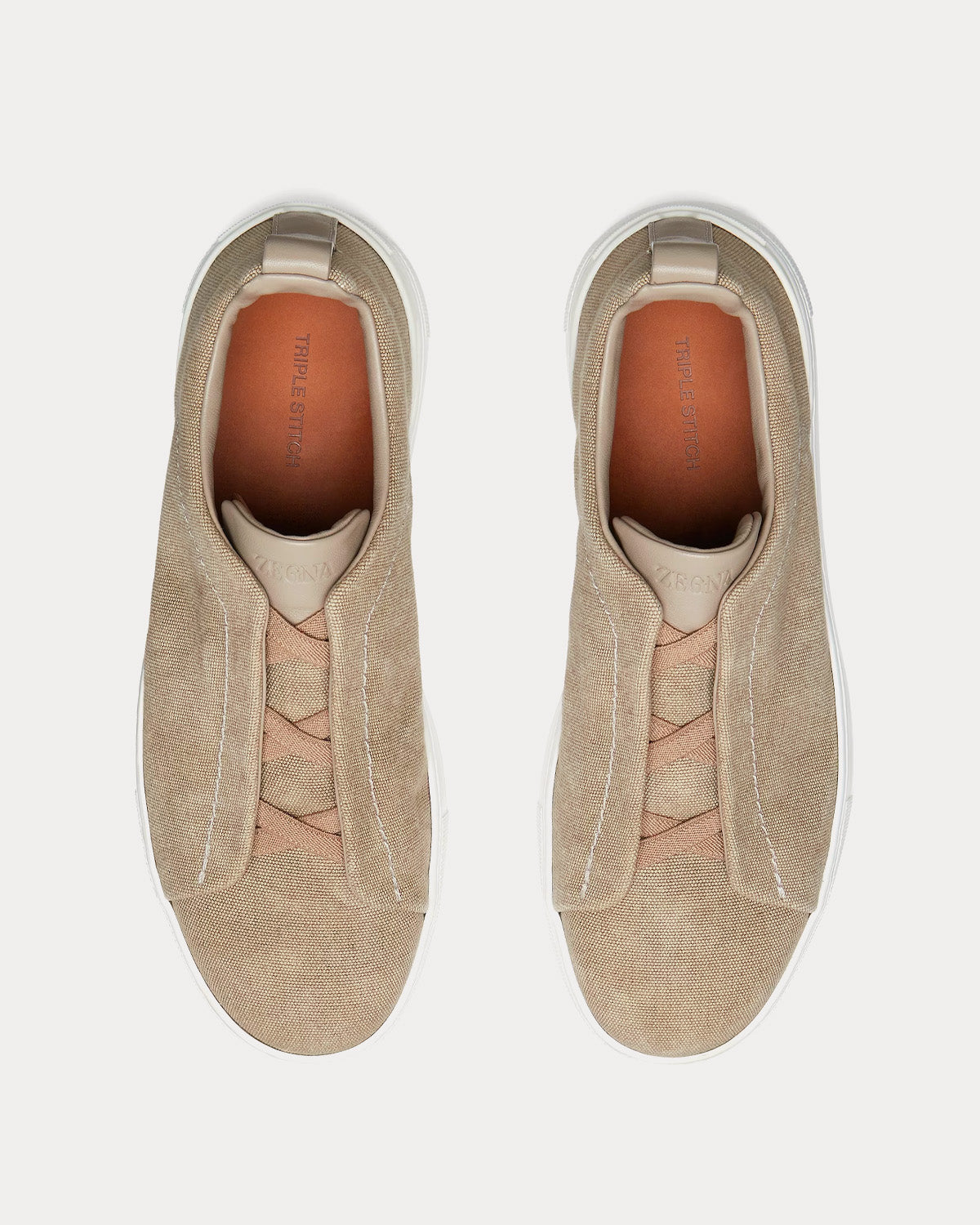 Zegna Triple Stitch Canvas Beige Slip On Sneakers - 2