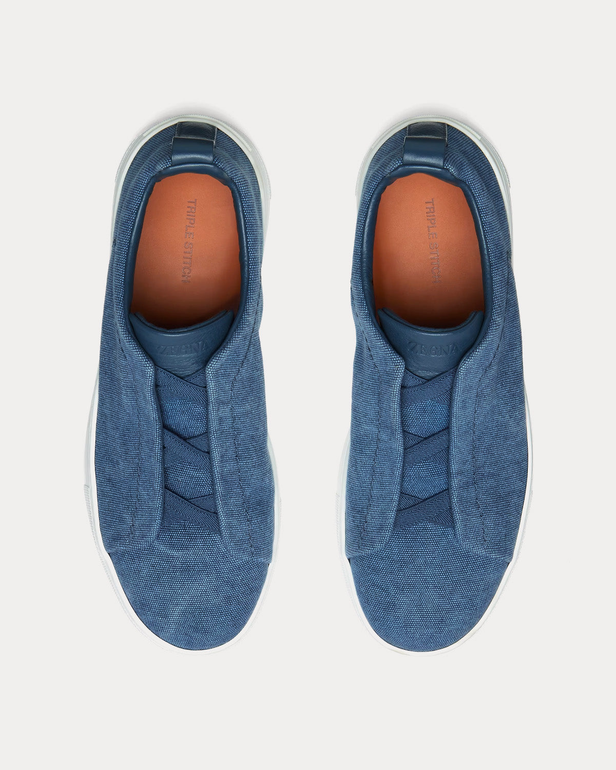 Zegna Triple Stitch Canvas Blue Slip On Sneakers - 2