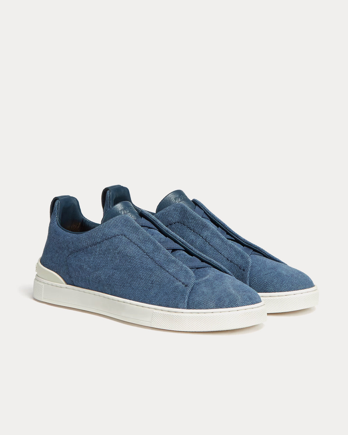 Zegna Triple Stitch Canvas Blue Slip On Sneakers - 3