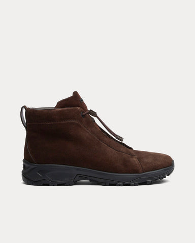 Zegna Triple Stitch Vetta Suede Dark Brown High Top Sneakers