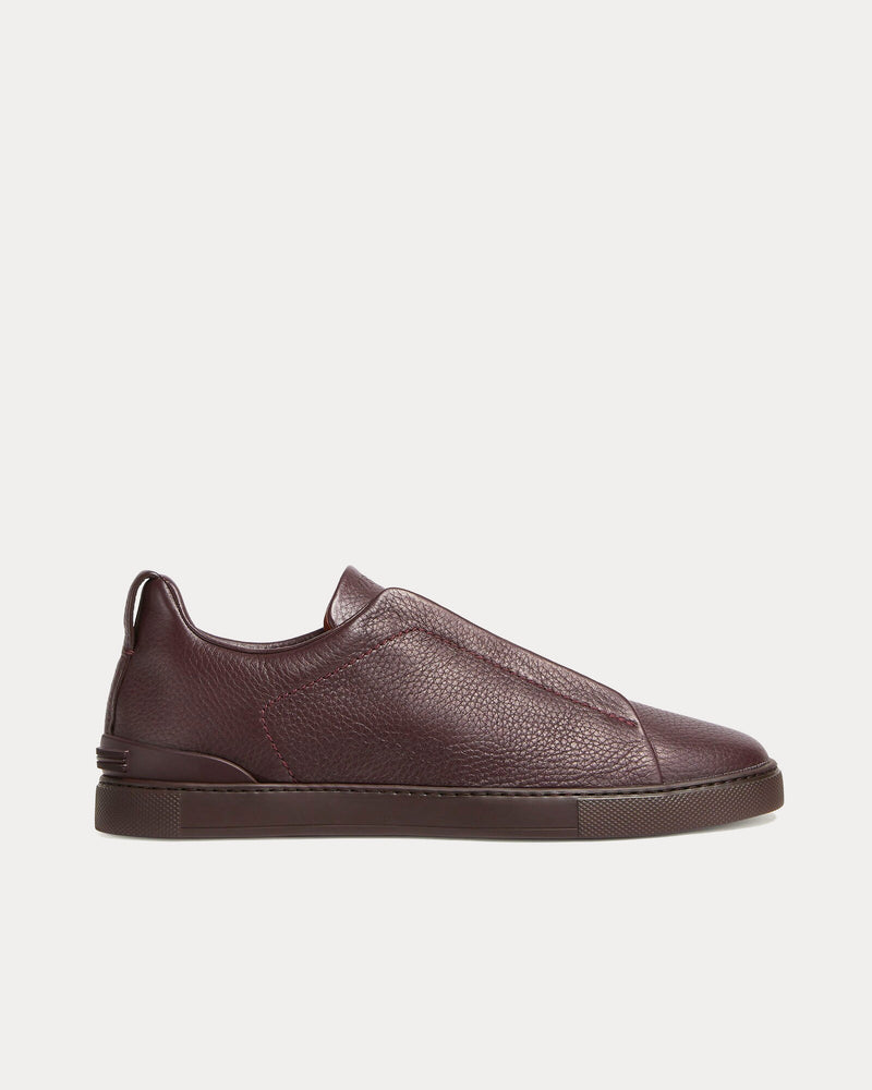 Zegna Triple Stitch Deerskin Dark Burgundy Slip On Sneakers - 1