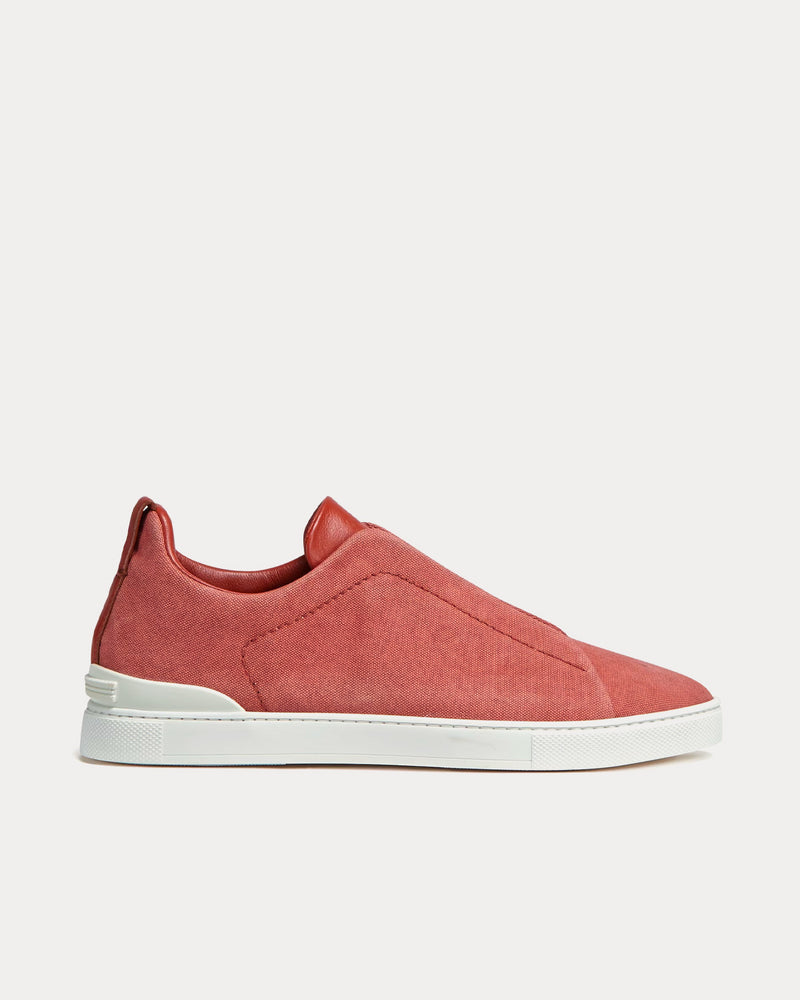 Zegna Triple Stitch Canvas Dark Red Slip On Sneakers - 1