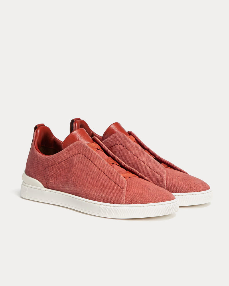 Zegna Triple Stitch Canvas Dark Red Slip On Sneakers - 3