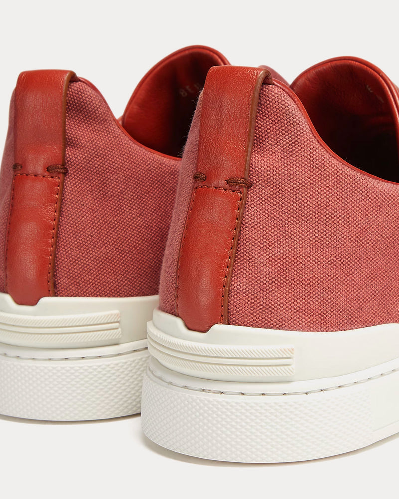 Zegna Triple Stitch Canvas Dark Red Slip On Sneakers - 4