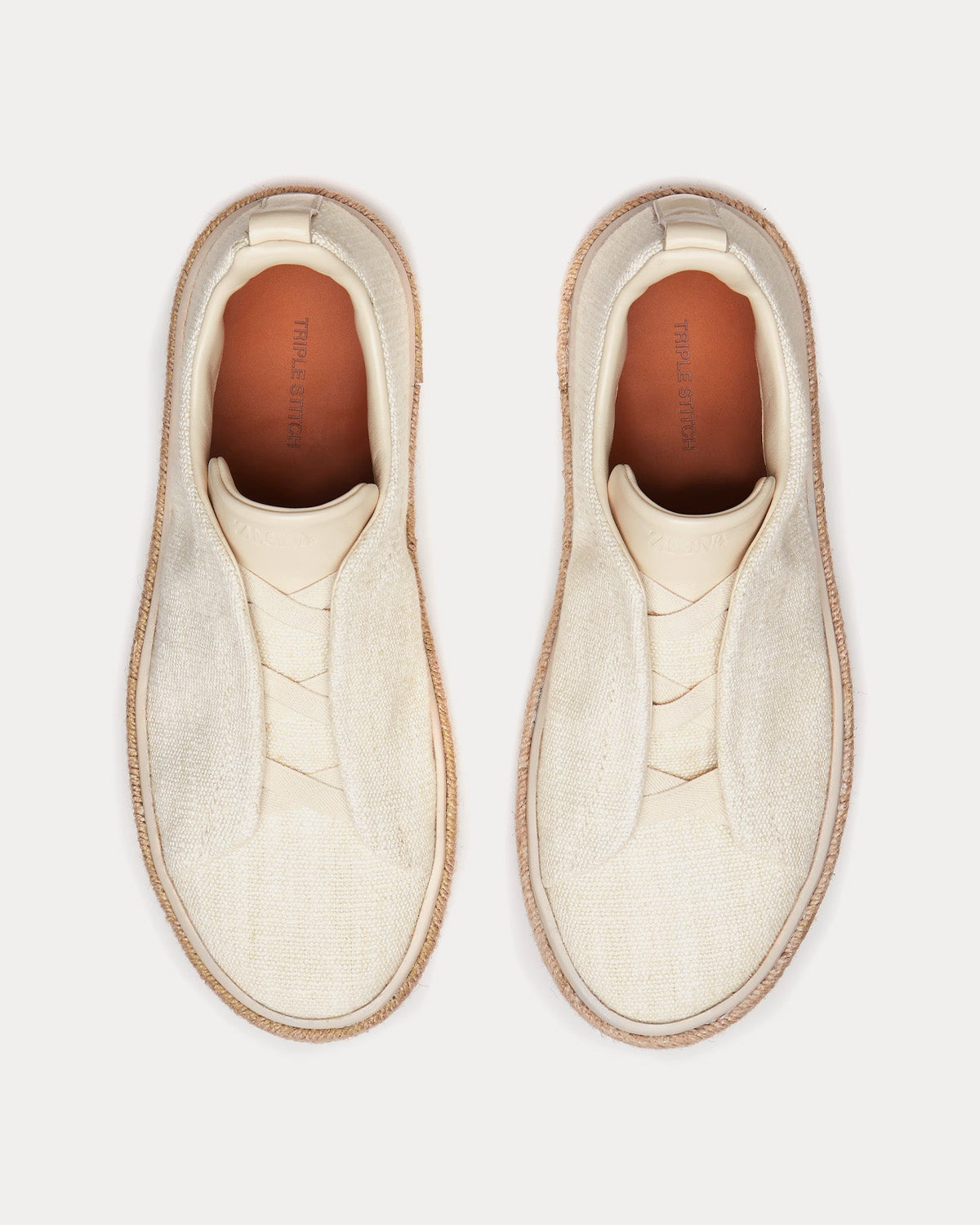 Zegna Triple Stitch Espadrilles Linen Off-White Slip On Sneakers - 2