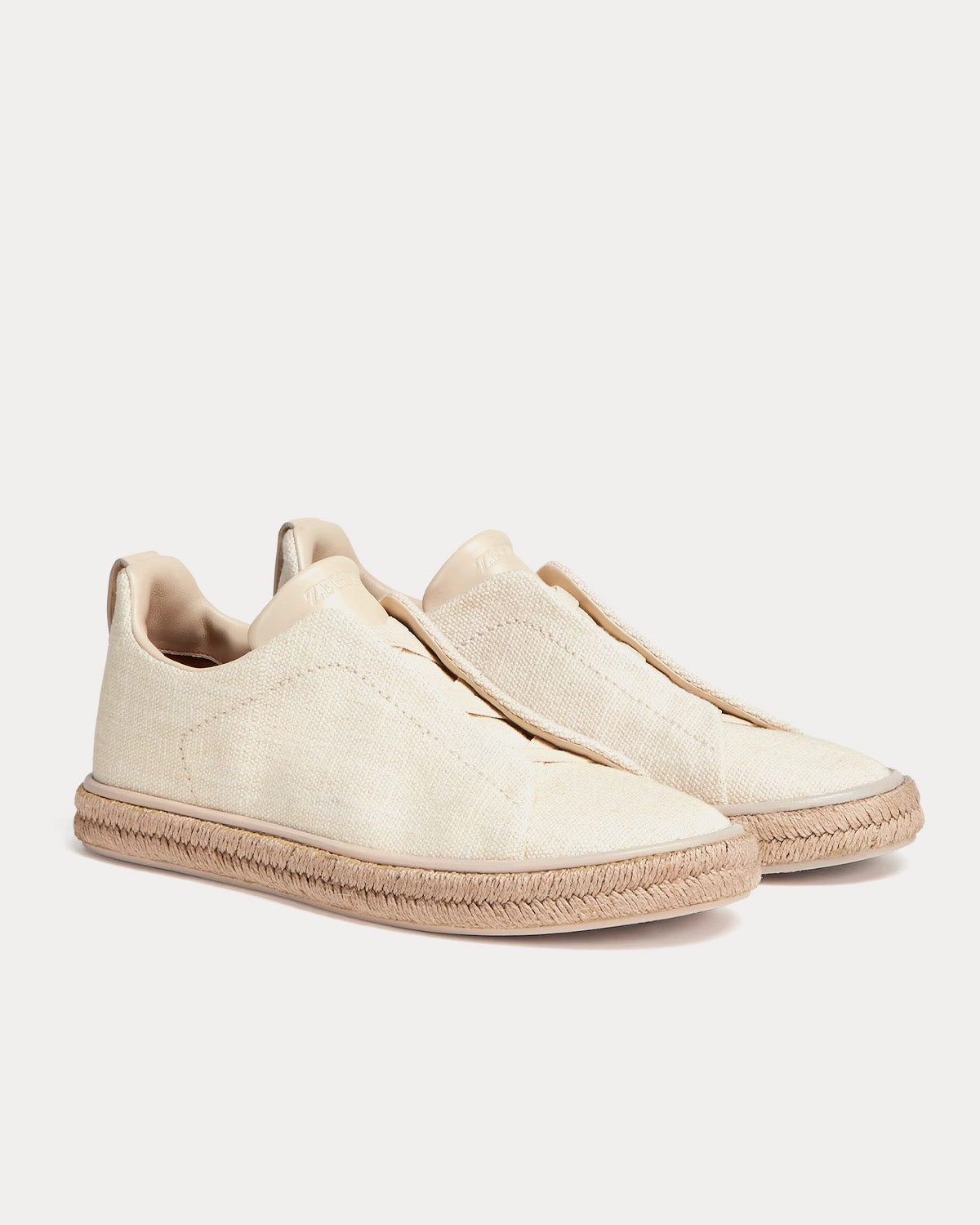 Zegna Triple Stitch Espadrilles Linen Off-White Slip On Sneakers - 3