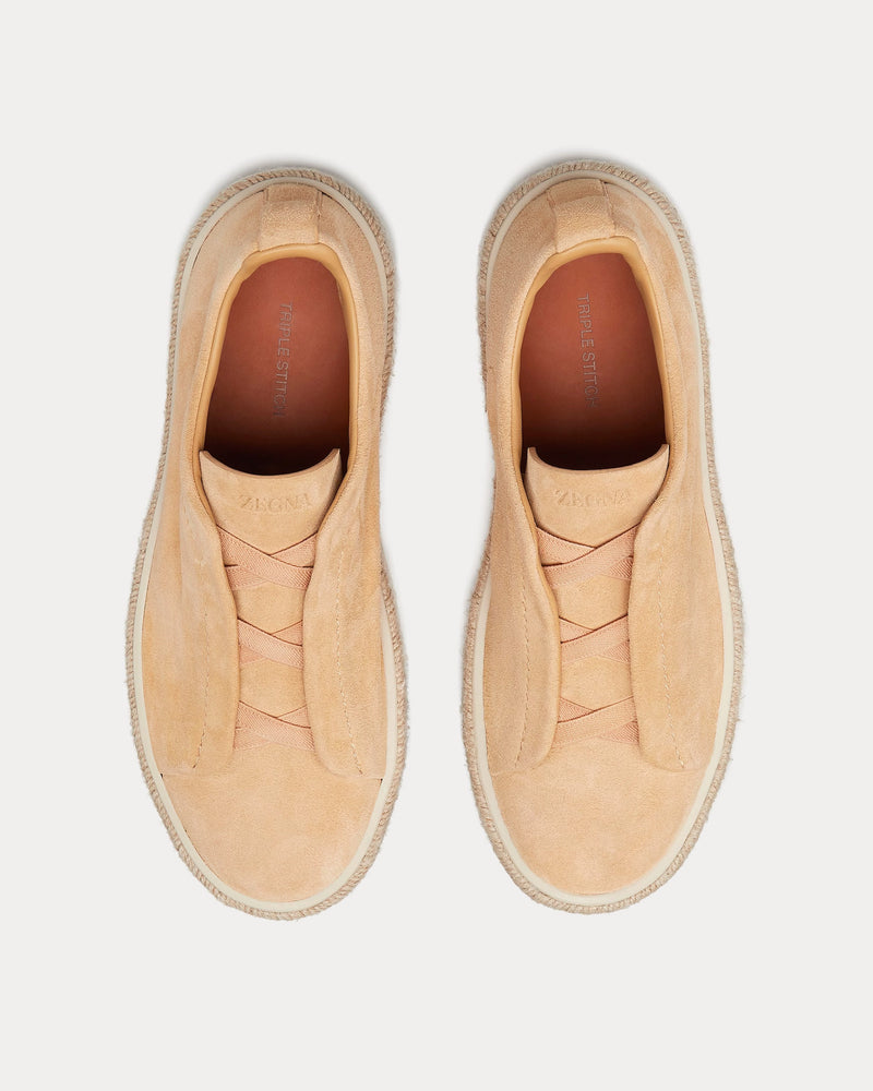 Zegna Triple Stitch Espadrilles Deerskin Peach Slip On Sneakers - 2