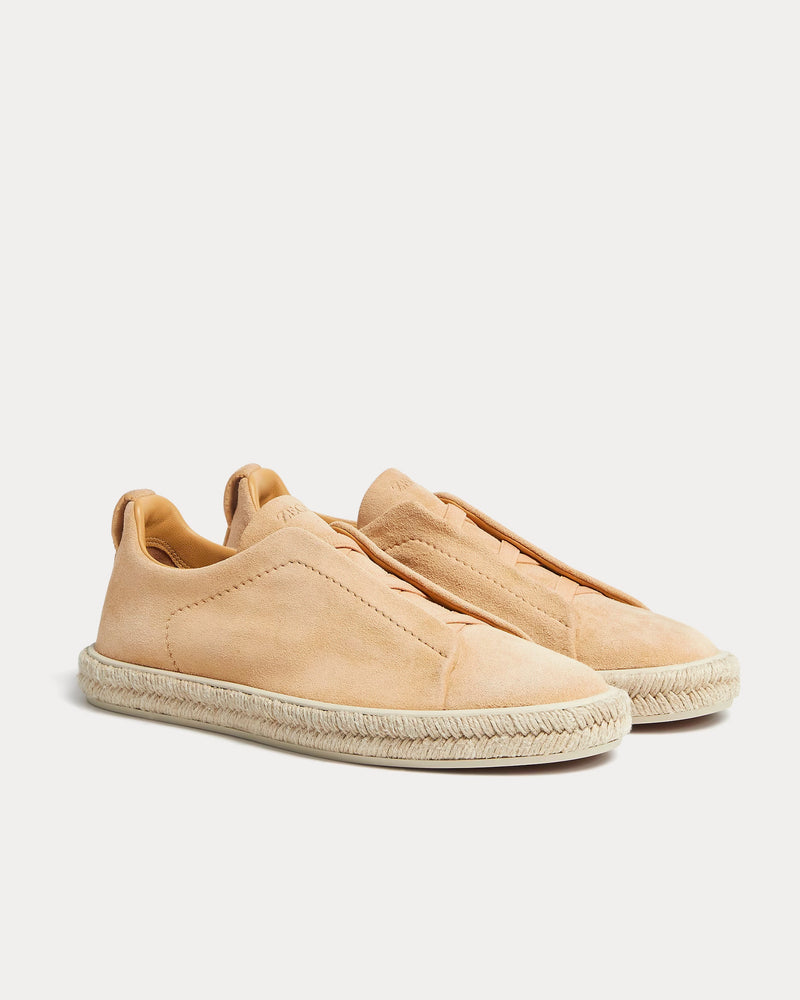 Zegna Triple Stitch Espadrilles Deerskin Peach Slip On Sneakers - 3