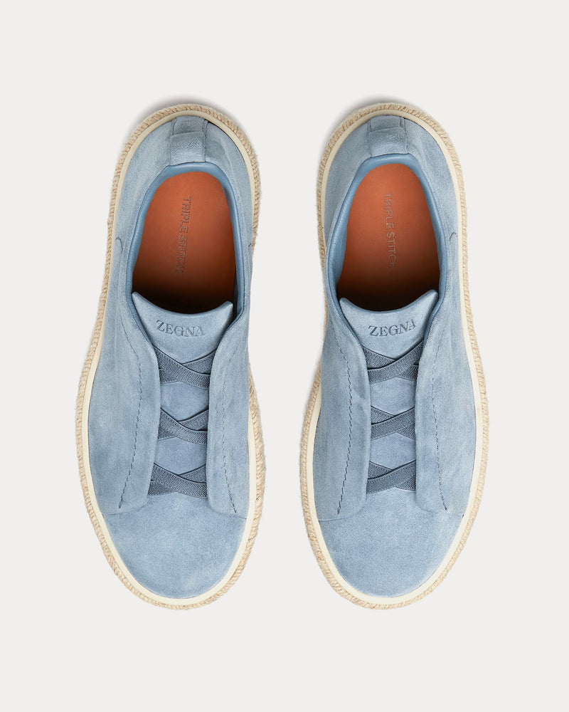 Zegna Triple Stitch Espadrilles Deerskin Utility Blue Slip On Sneakers - 2