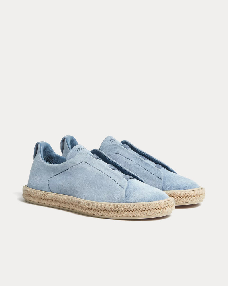 Zegna Triple Stitch Espadrilles Deerskin Utility Blue Slip On Sneakers - 3