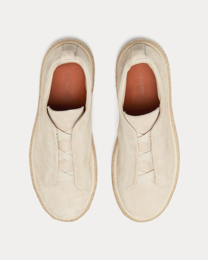 Zegna Triple Stitch Espadrilles Deerskin White Slip On Sneakers - 2