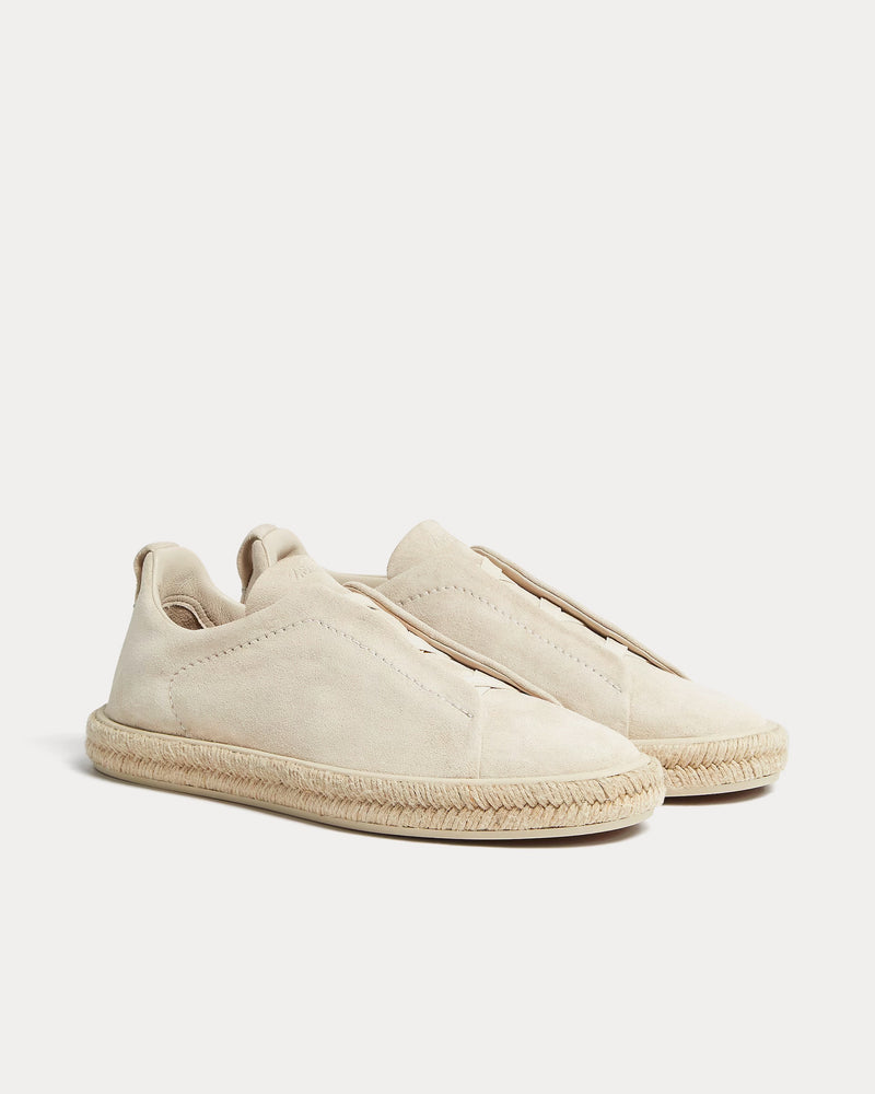 Zegna Triple Stitch Espadrilles Deerskin White Slip On Sneakers - 3