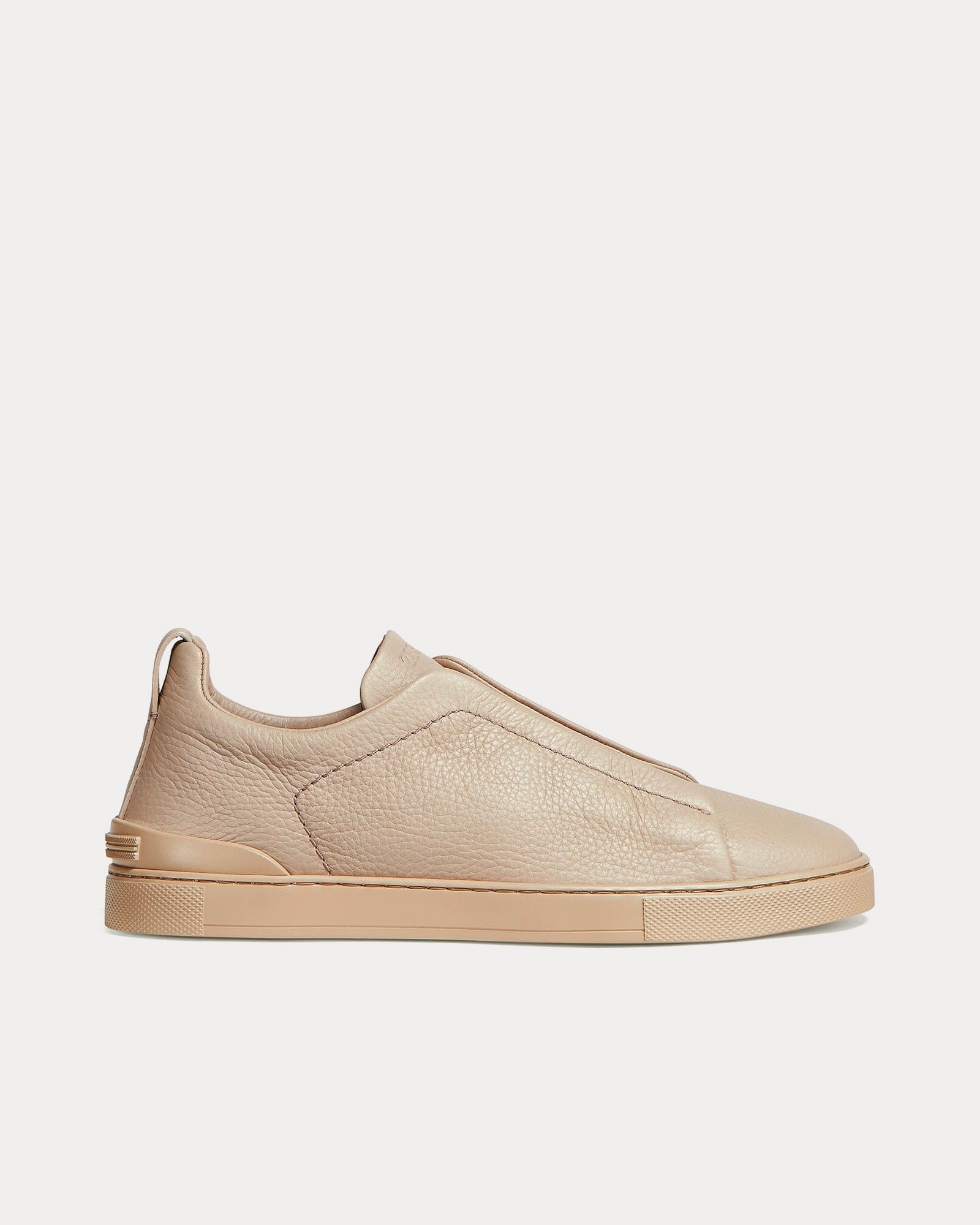 Zegna Triple Stitch Deerskin Beige Slip On Sneakers - 1