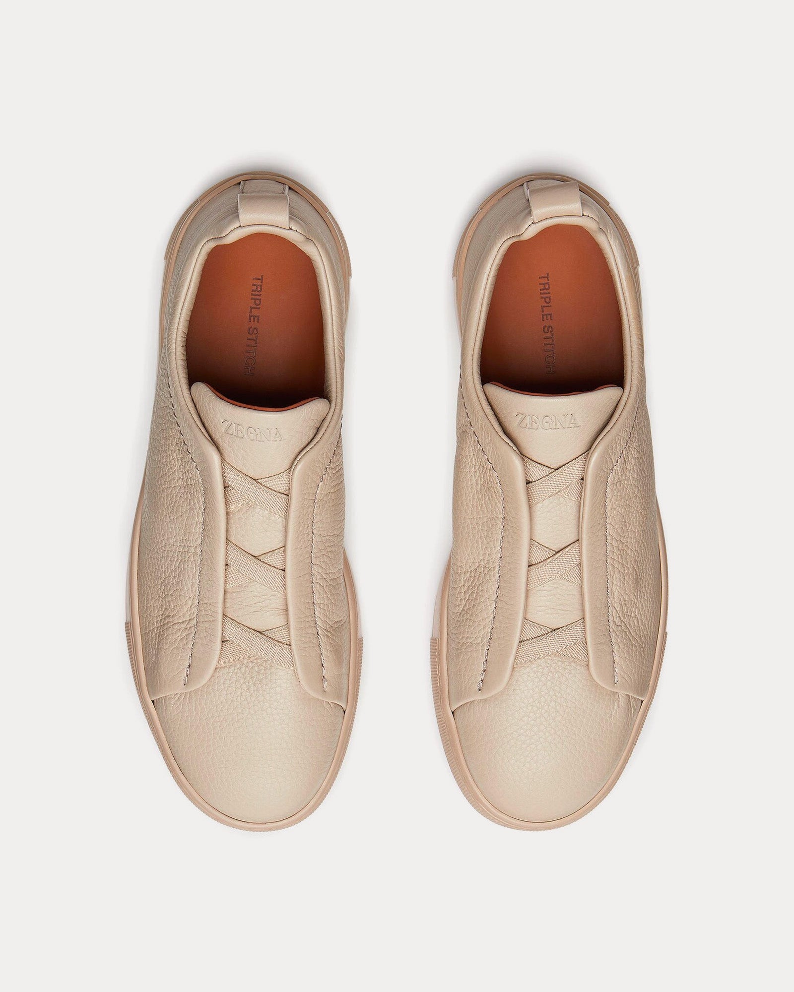 Zegna Triple Stitch Deerskin Beige Slip On Sneakers - 2