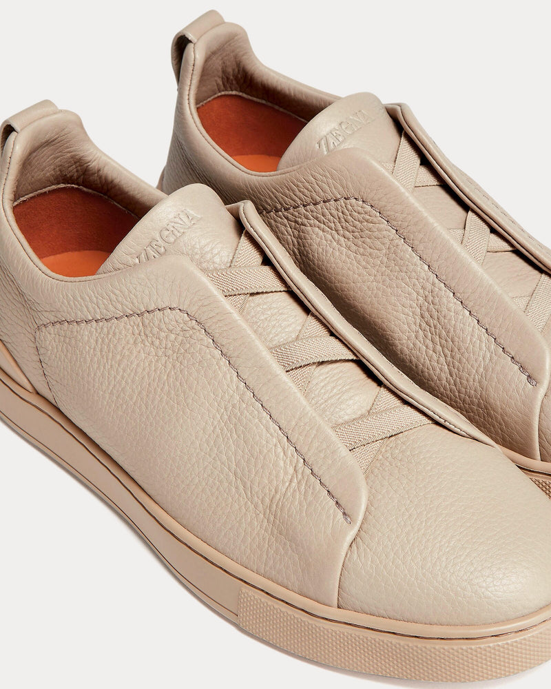 Zegna Triple Stitch Deerskin Beige Slip On Sneakers - 3