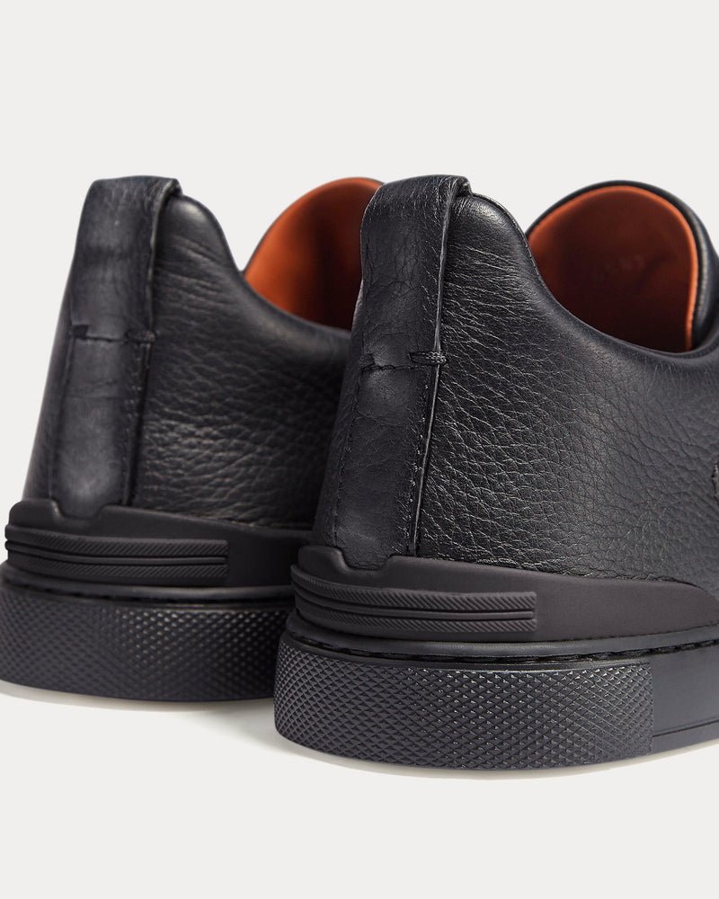 Zegna Triple Stitch Deerskin Black Slip On Sneakers - 3