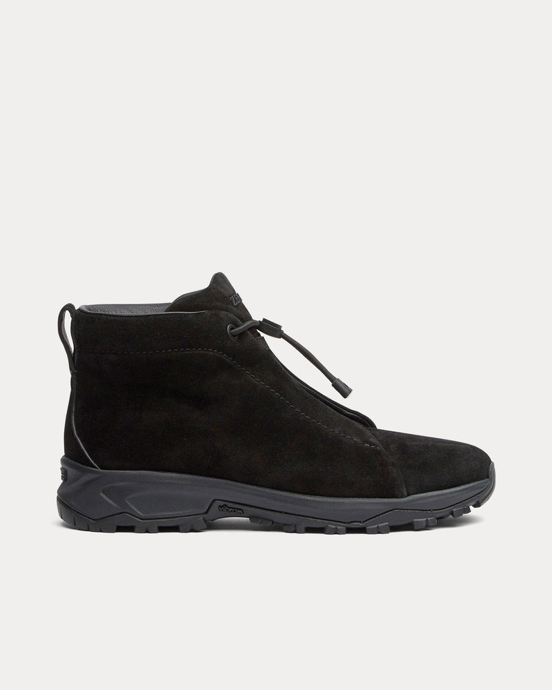 Zegna Triple Stitch Vetta Suede Black High Top Sneakers - 1