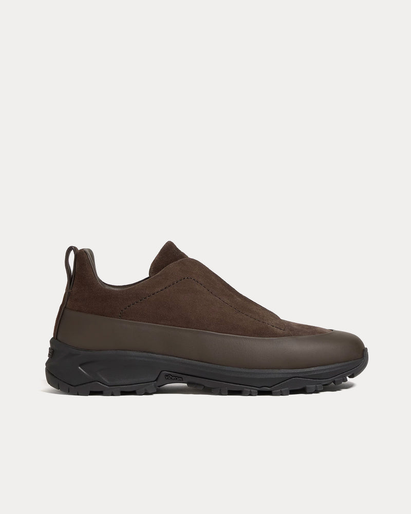 Zegna Triple Stitch Monte Suede Brown Slip On Sneakers - 1