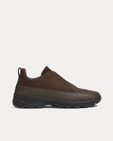 Zegna Triple Stitch Monte Suede Brown Slip On Sneakers