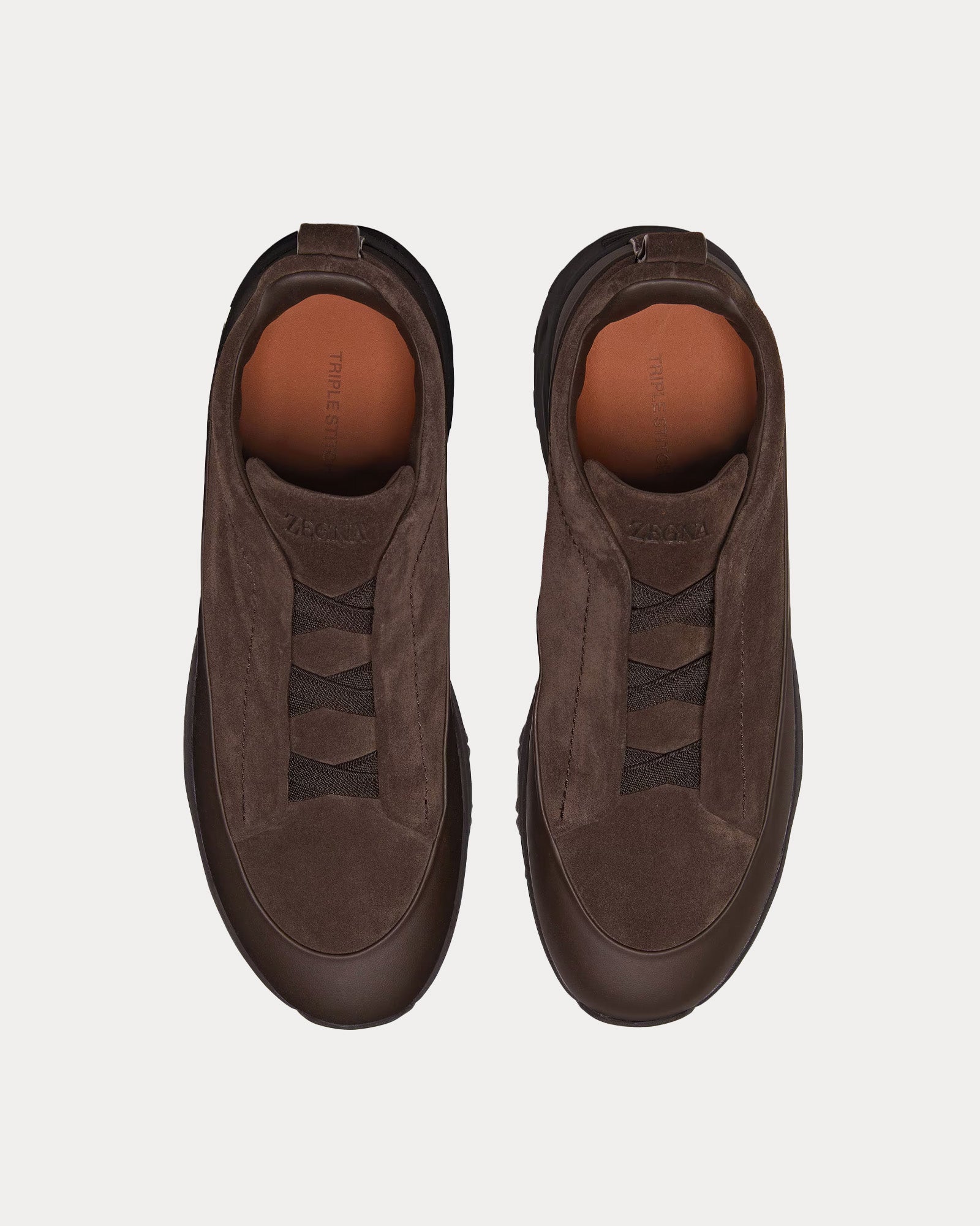 Zegna Triple Stitch Monte Suede Brown Slip On Sneakers - 2