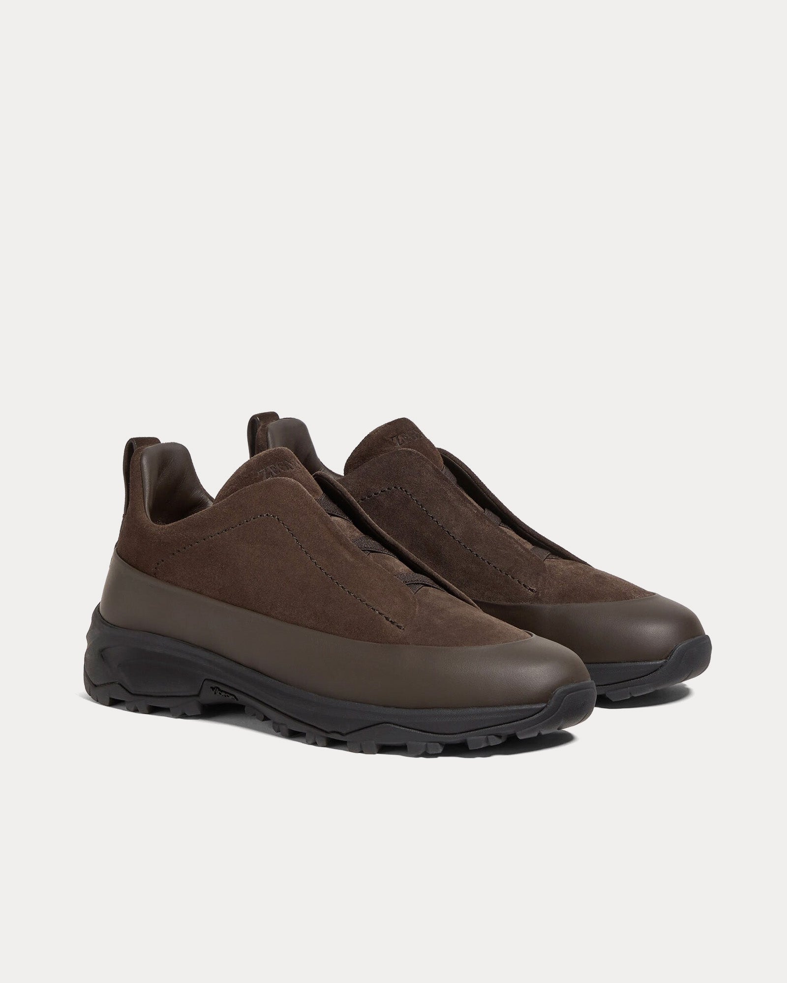 Zegna Triple Stitch Monte Suede Brown Slip On Sneakers - 3