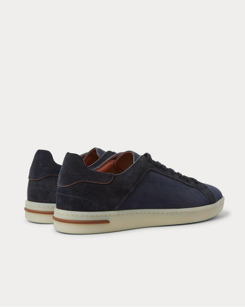 Loro Piana Traveller Suede and Canvas  Navy low top sneakers - 4