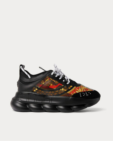 Versace Chain Reaction Panelled Shell, Rubber and Suede  Black low top sneakers