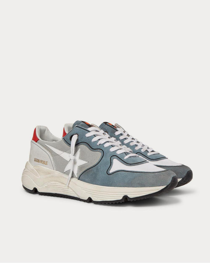 Golden Goose Running Sole Leather-Trimmed Distressed Suede, Canvas, Nubuck and Mesh  Gray low top sneakers - 2