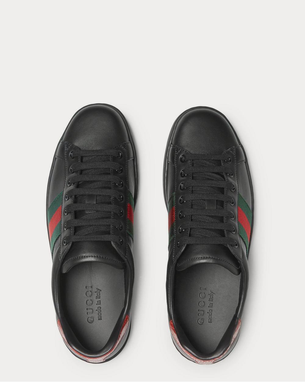 Gucci Ace Snake-Trimmed Leather  Black low top sneakers - 6