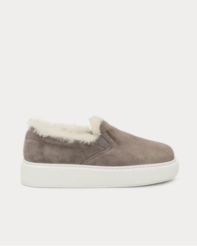 Prada Shearling-lined Brown Slip On Sneakers