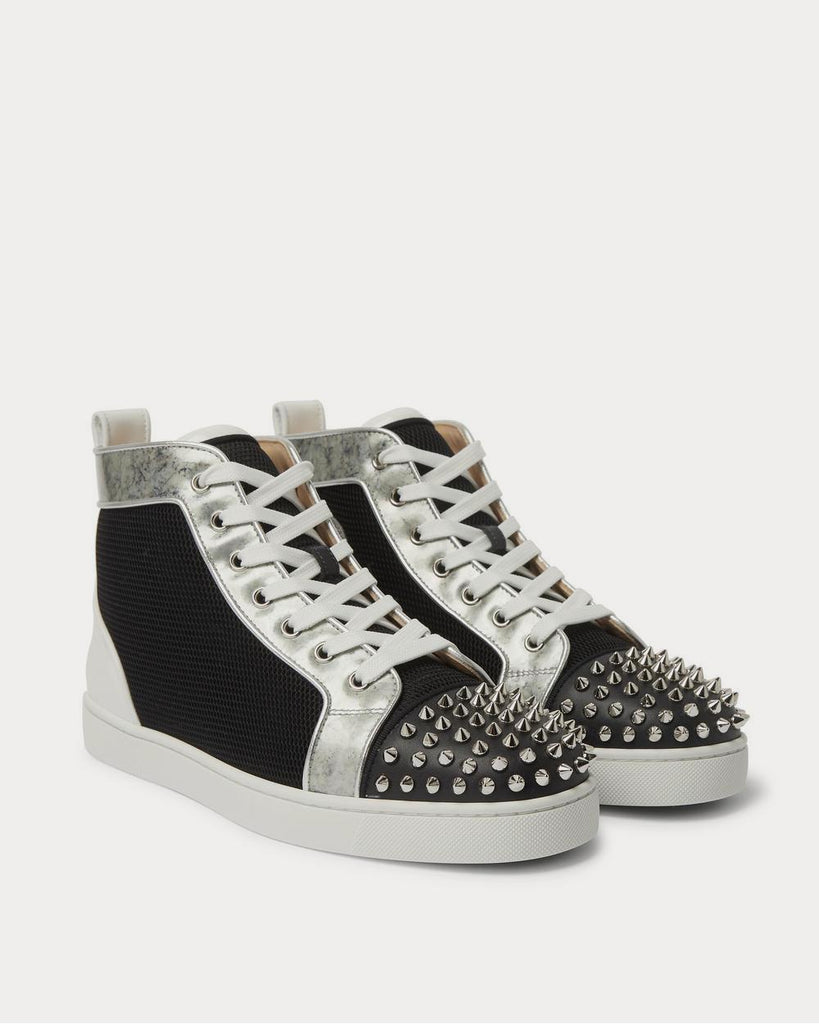 Shop Christian Louboutin CHRISTIAN LOUBOUTIN Lou spike-embellished suede  high-top tra by NORTH-BRIDGE