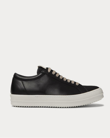 Rick Owens Grosgrain-Trimmed Leather  Black low top sneakers