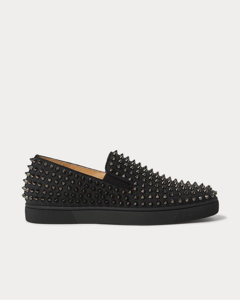 Christian Louboutin Roller-Boat Studded Glittered Leather Slip-On