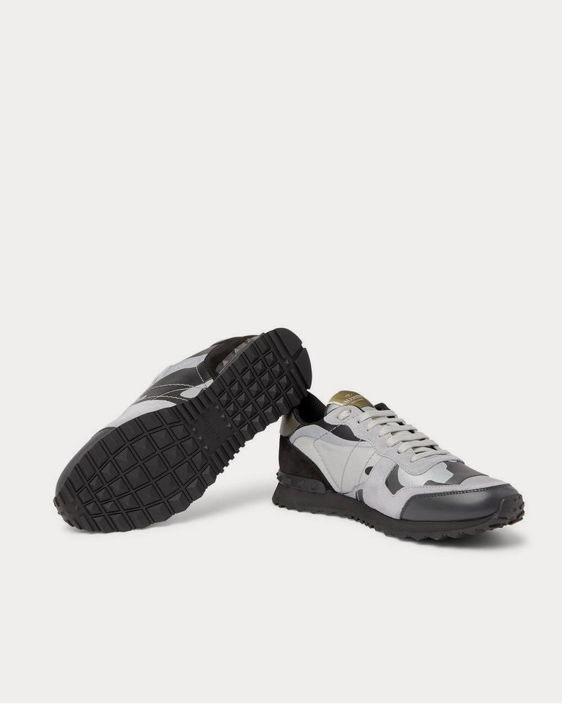 Valentino Rockrunner Camouflage-Print Canvas, Leather and Suede  Gray low top sneakers - 3