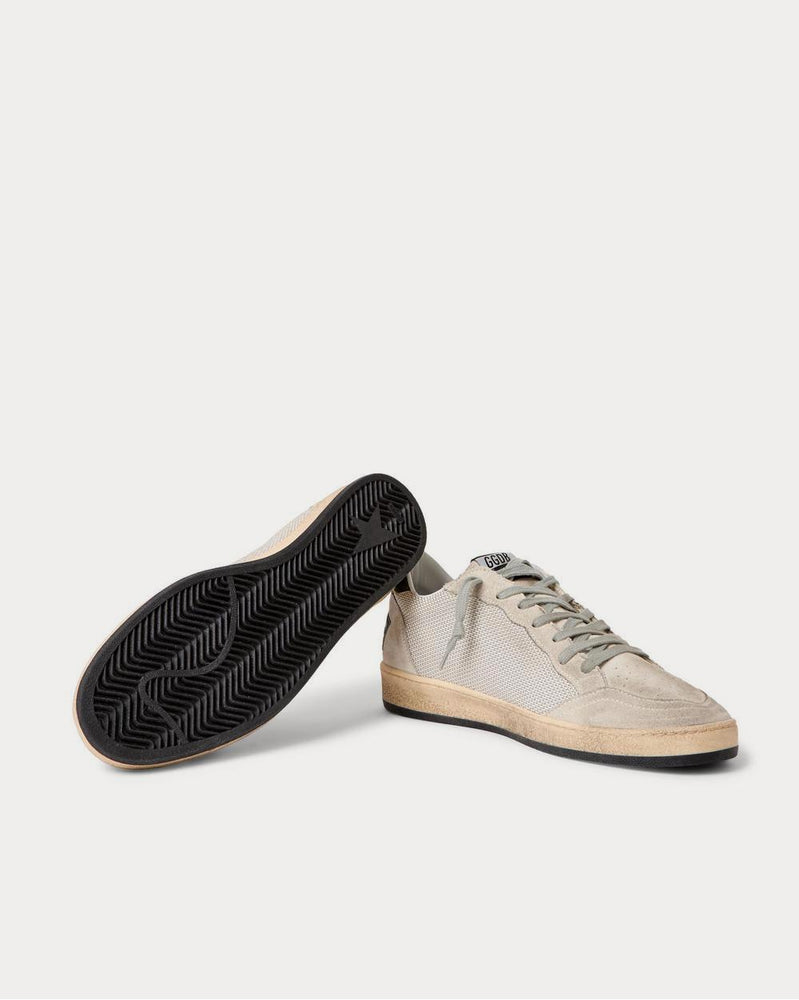 Golden Goose Ball Star Distressed Suede, Mesh and Leather  Silver low top sneakers - 3