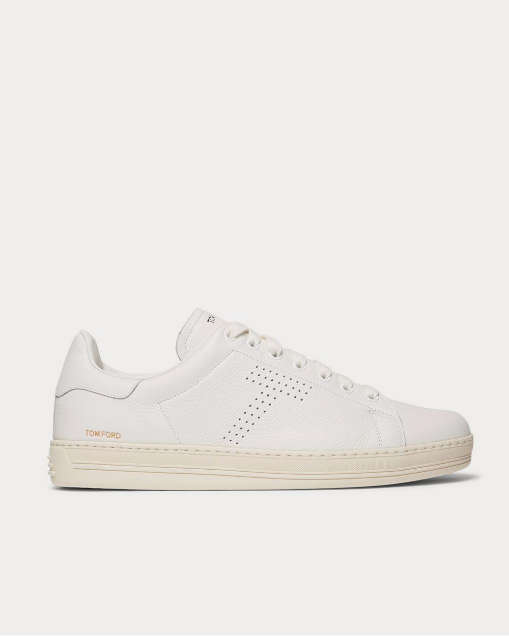 Tom Ford Warwick Perforated Full-Grain Leather  White low top sneakers - 1