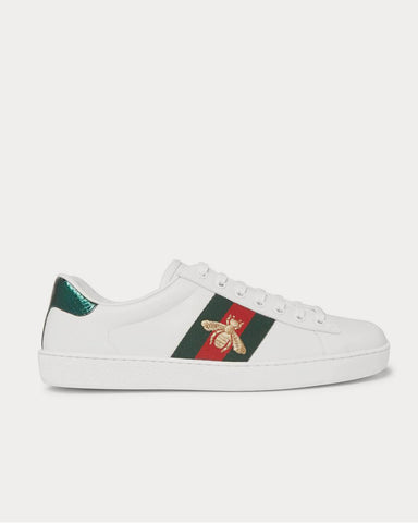 Gucci Ace Watersnake-Trimmed Embroidered Leather  White low top sneakers