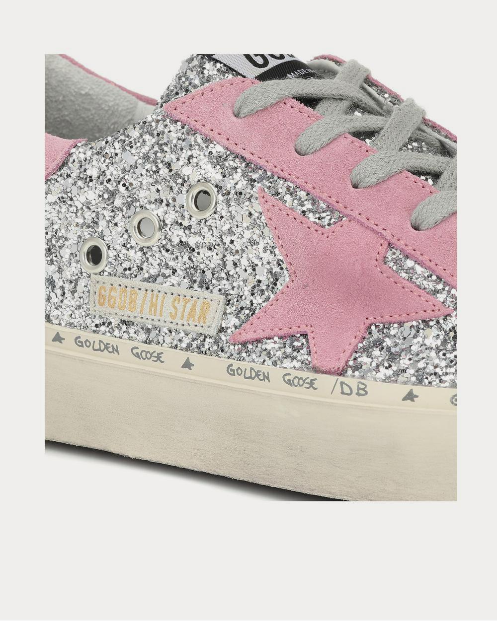 Golden Goose Hi Star glitter Silver Glitter-Pink Suede Star Low Top Sneakers - 4