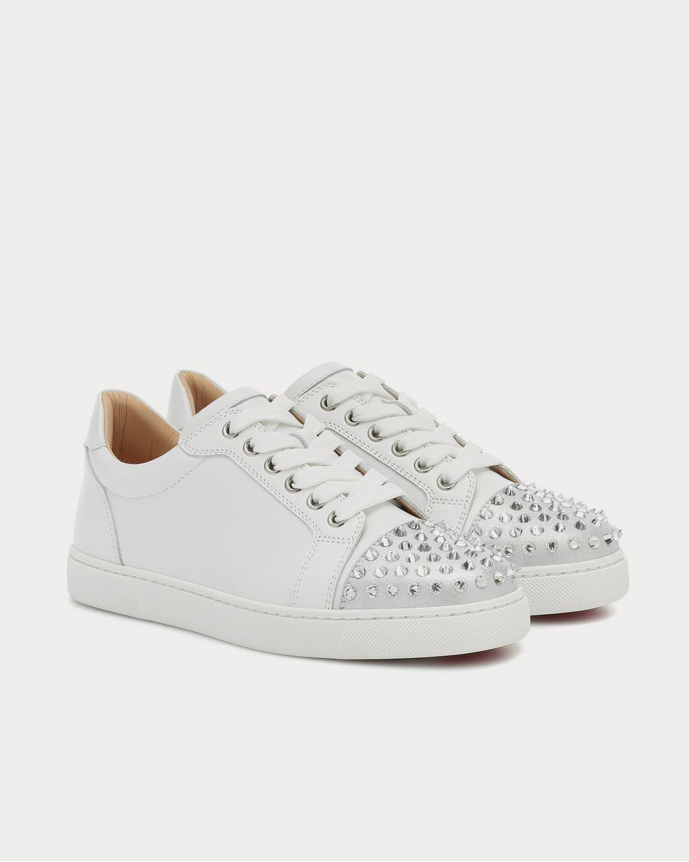 Christian Louboutin Vieira Spikes Krystal Silver Low Top Sneakers 