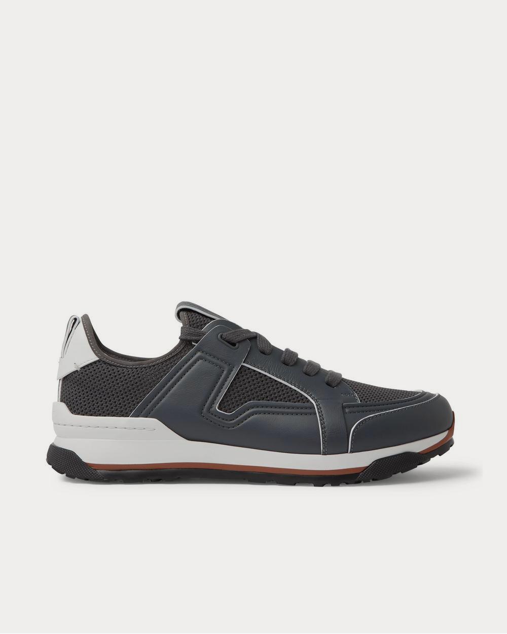 Ermenegildo Zegna Siracusa Leather and Mesh  Dark gray low top sneakers - 1