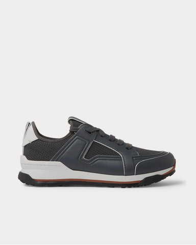 Ermenegildo Zegna Siracusa Leather and Mesh  Dark gray low top sneakers