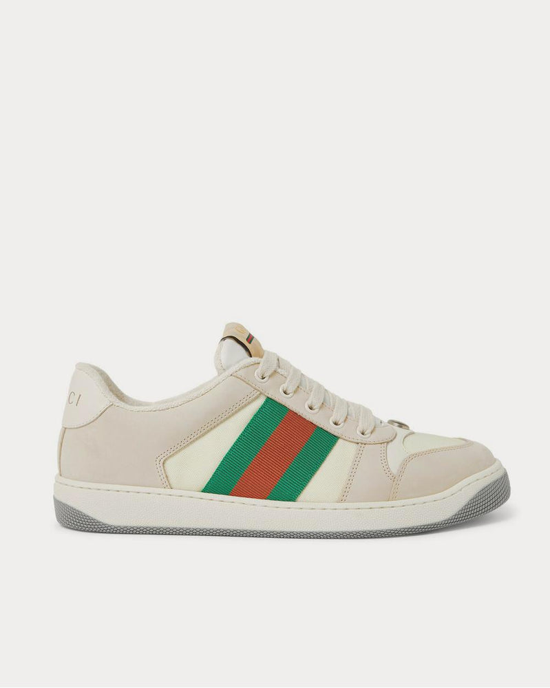 Gucci Screener Webbing-Trimmed Nubuck, Mesh and Leather  Beige low top sneakers - 1